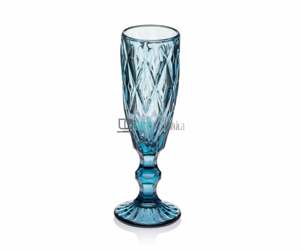 УЦІНКА КЕЛИХ ДЛЯ ШАМПАНСЬКОГО З КОЛЬОРОВОГО СКЛА GLASSWARE 150 МЛ СИНІЙ EK15189
