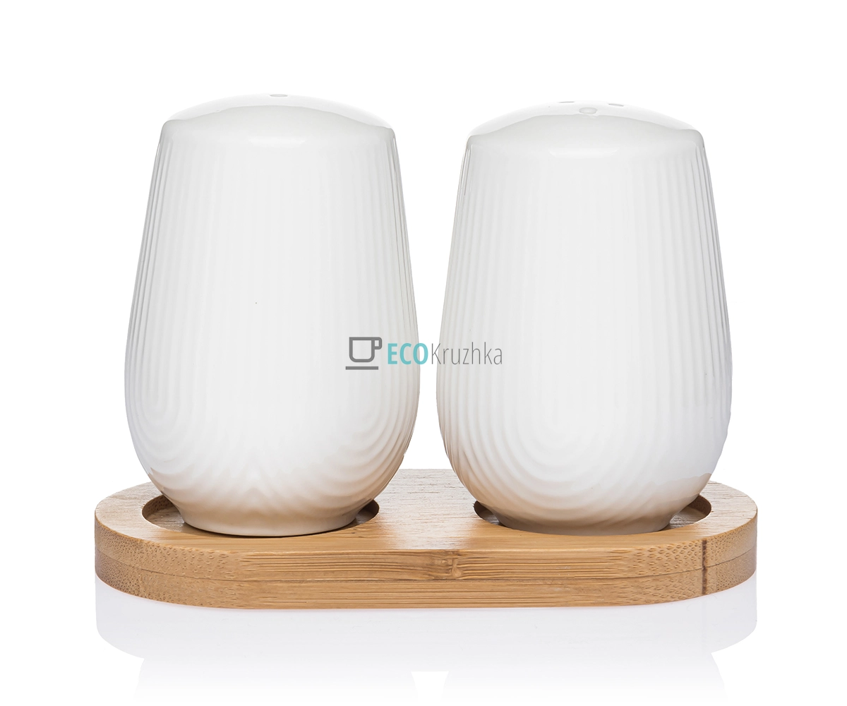 Сільничка та перечниця на бамбуковій підставці PJ03448 Сільничка та перечниця на бамбуковій підставці PJ03448