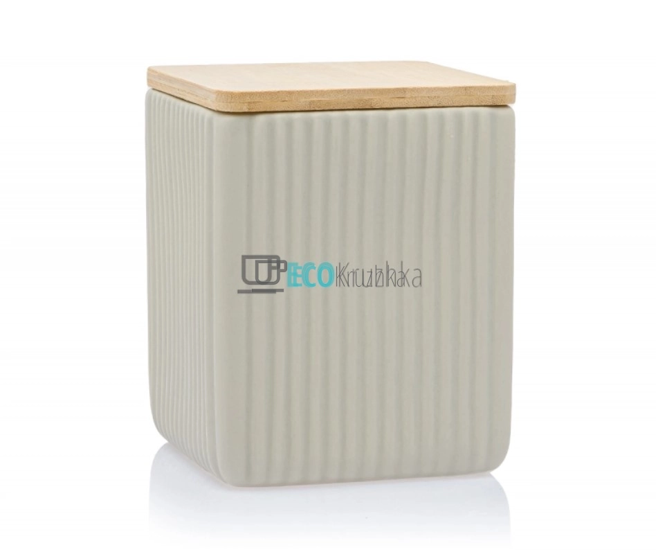 УЦІНКА КЕРАМІЧНА БАНКА SCANDI BEIGE З БАМБУКОВОЮ КРИШКОЮ 900 МЛ, 10X13 СМ