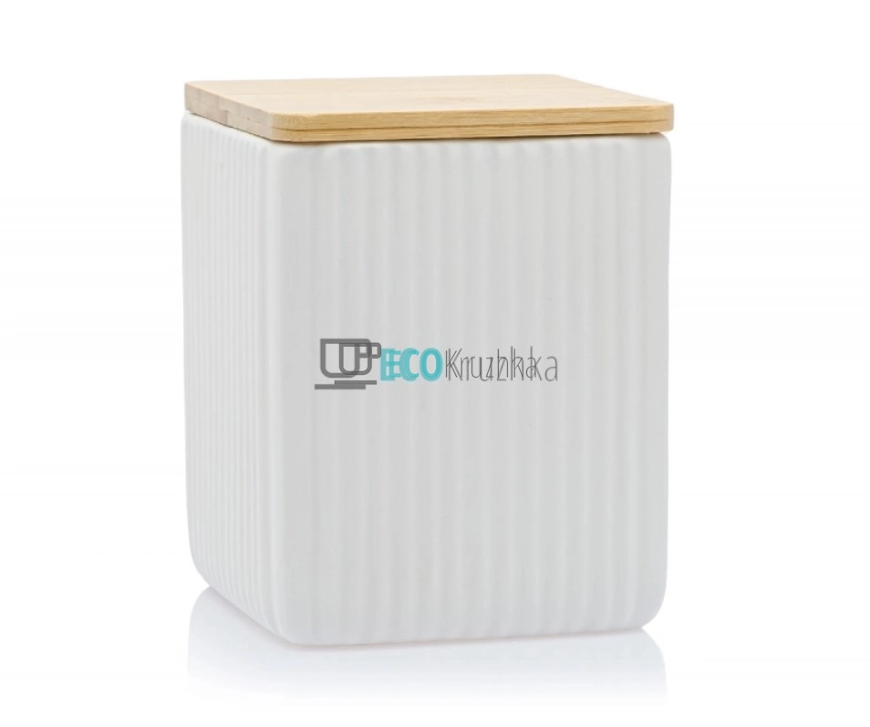 УЦІНКА КЕРАМІЧНА БАНКА SCANDI WHITE З БАМБУКОВОЮ КРИШКОЮ 900 МЛ, 10X13 СМ