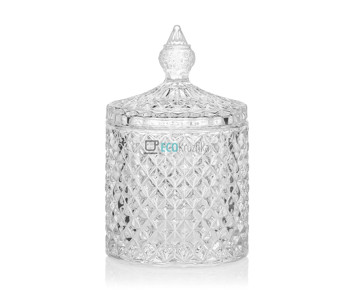 Цукорниця 300мл з кришкою скляна Crystal , Прозора (992-281)