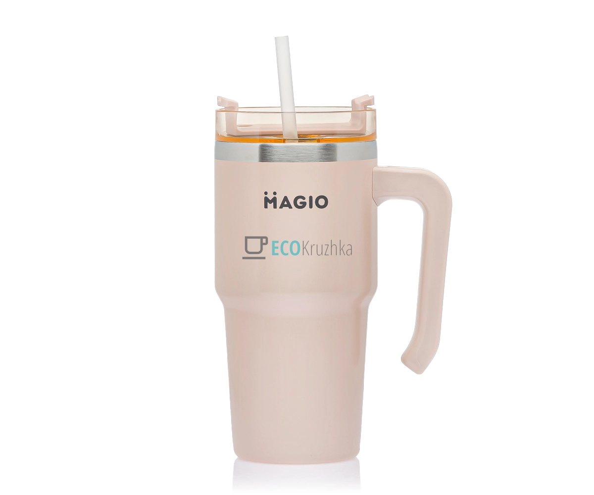 ​Термокухоль MAGIO MG-1084 600 мл із соломинкою та вакуумними стінками, рожевий
