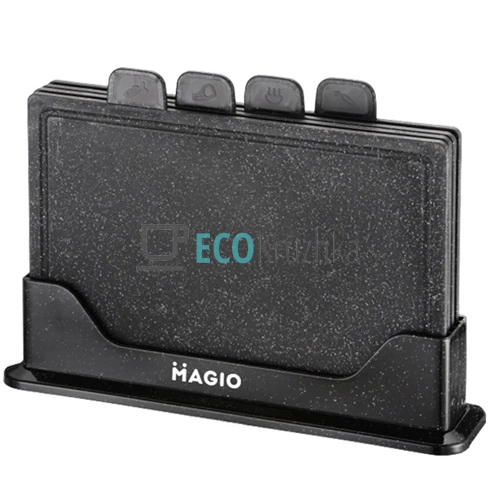 ​Набір обробних дощок MAGIO MG-1255B: 4 кухонні дошки з підставкою, чорний