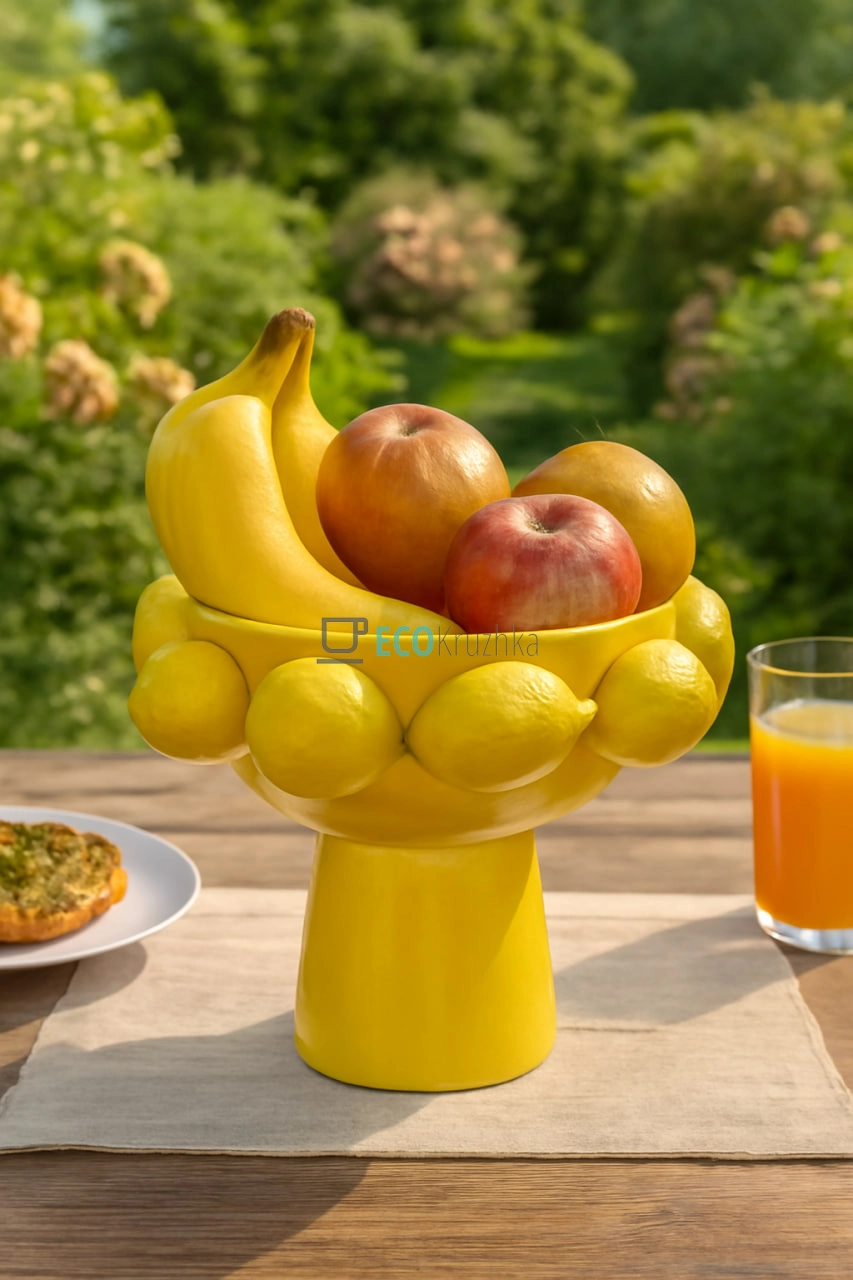 Фруктовниця порцелянова жовта на ніжці 25 см Lemon (457-340)