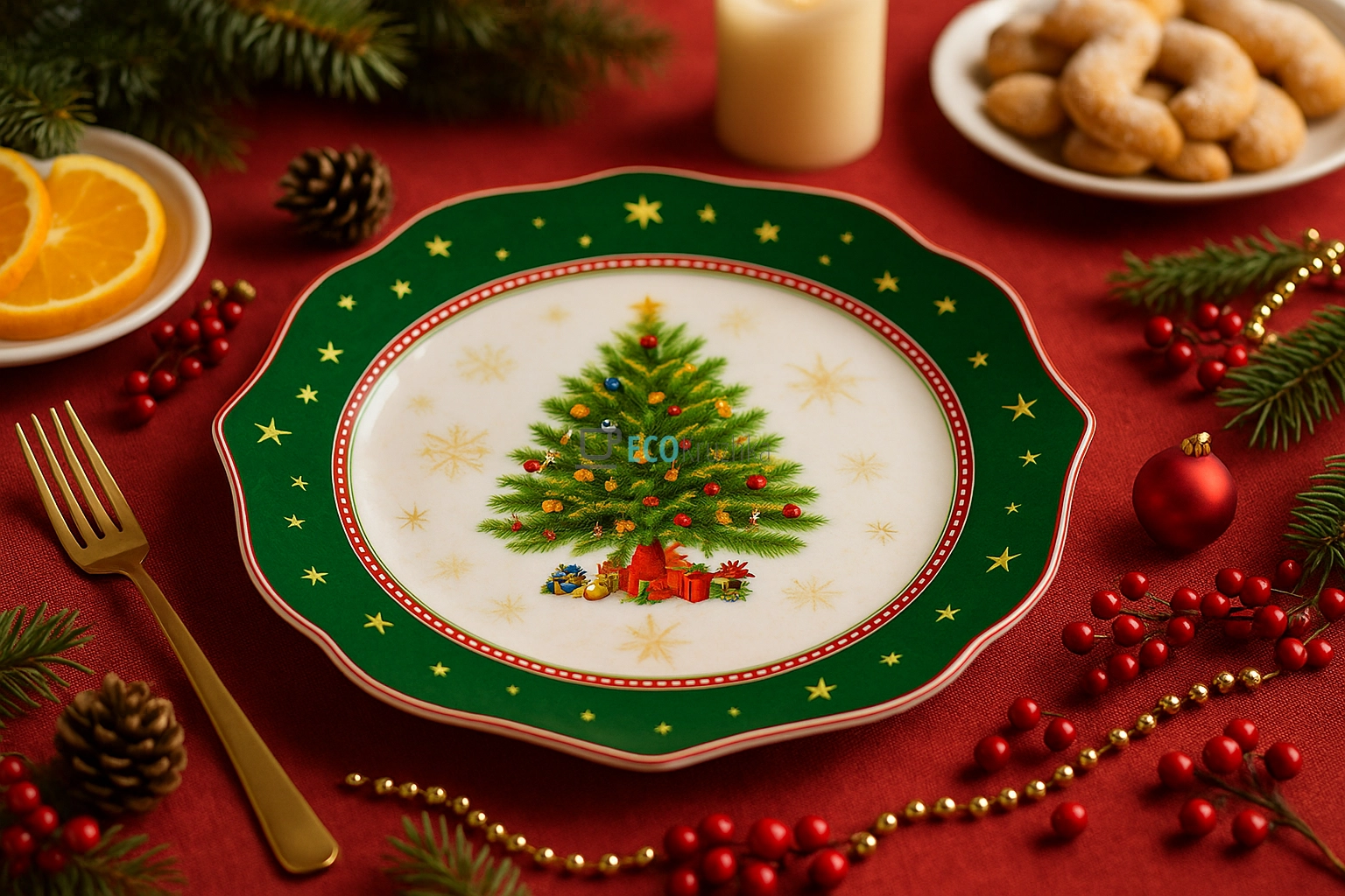 Новорічна порцелянова тарілка Christmas Story 21 см • святковий декор на стіл (149-045)