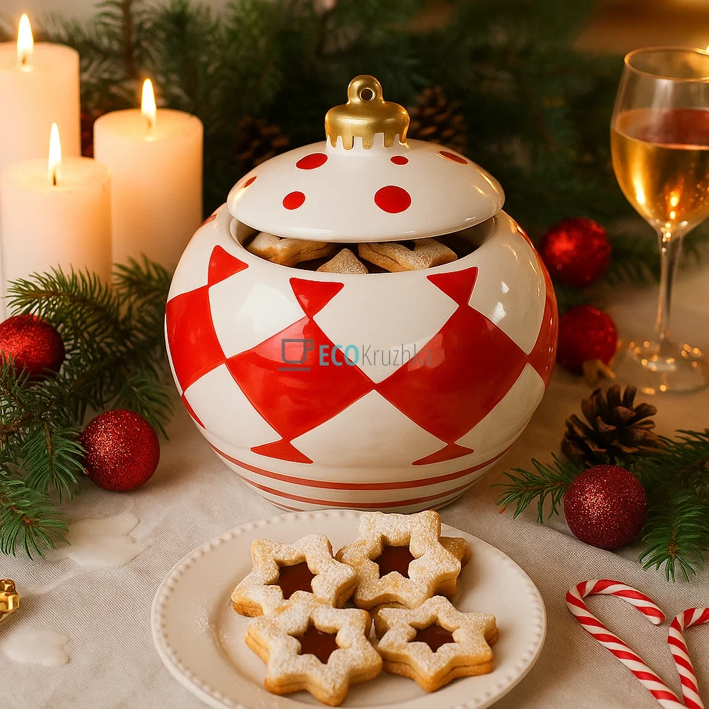 Керамічна банка “Ялинкова куля” 650 мл – новорічний декор (834-405) Керамічна банка “Ялинкова куля” 650 мл – новорічний декор (834-405)