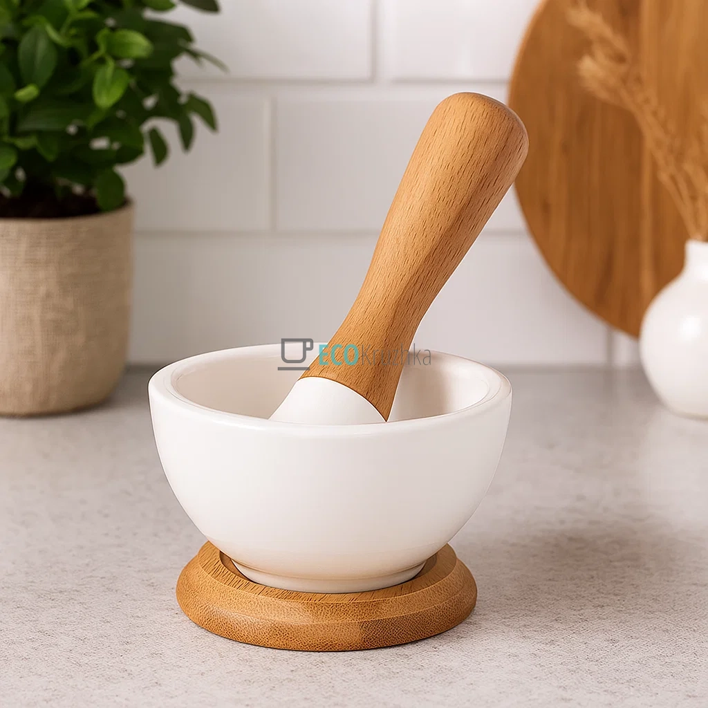 Порцелянова ступка з товкачем для спецій і трав Naturel 9 см (375-382)