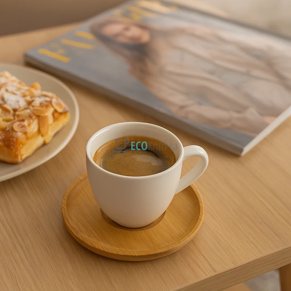 Набір чашок для еспресо 100 мл з бамбуковими підставками Coffee, 6 шт — порцелянові чашки для кави (289-423)