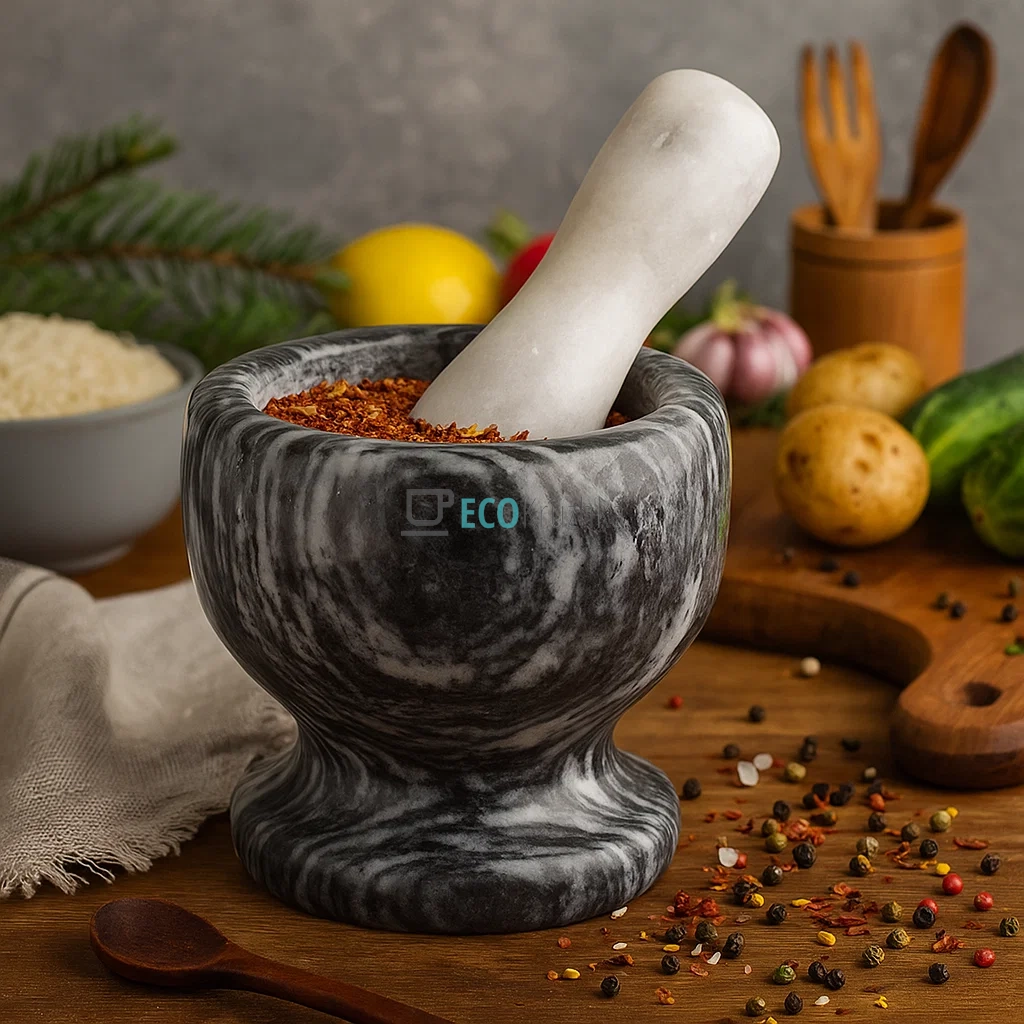 Ступка камяна з товкачем 13х13 см Чорна Frico FRU-060