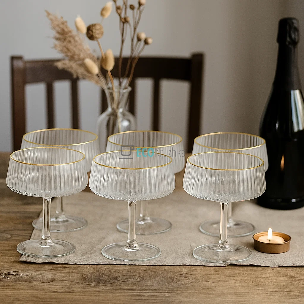 Набір келихів для шампанського із золотим обідком 235 мл EK12275