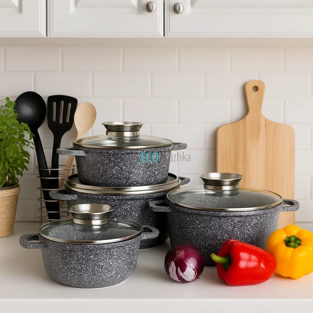 Набір каструль Edenberg 8 предметів з мармуровим антипригарним покриттям, Сірий EB-8035