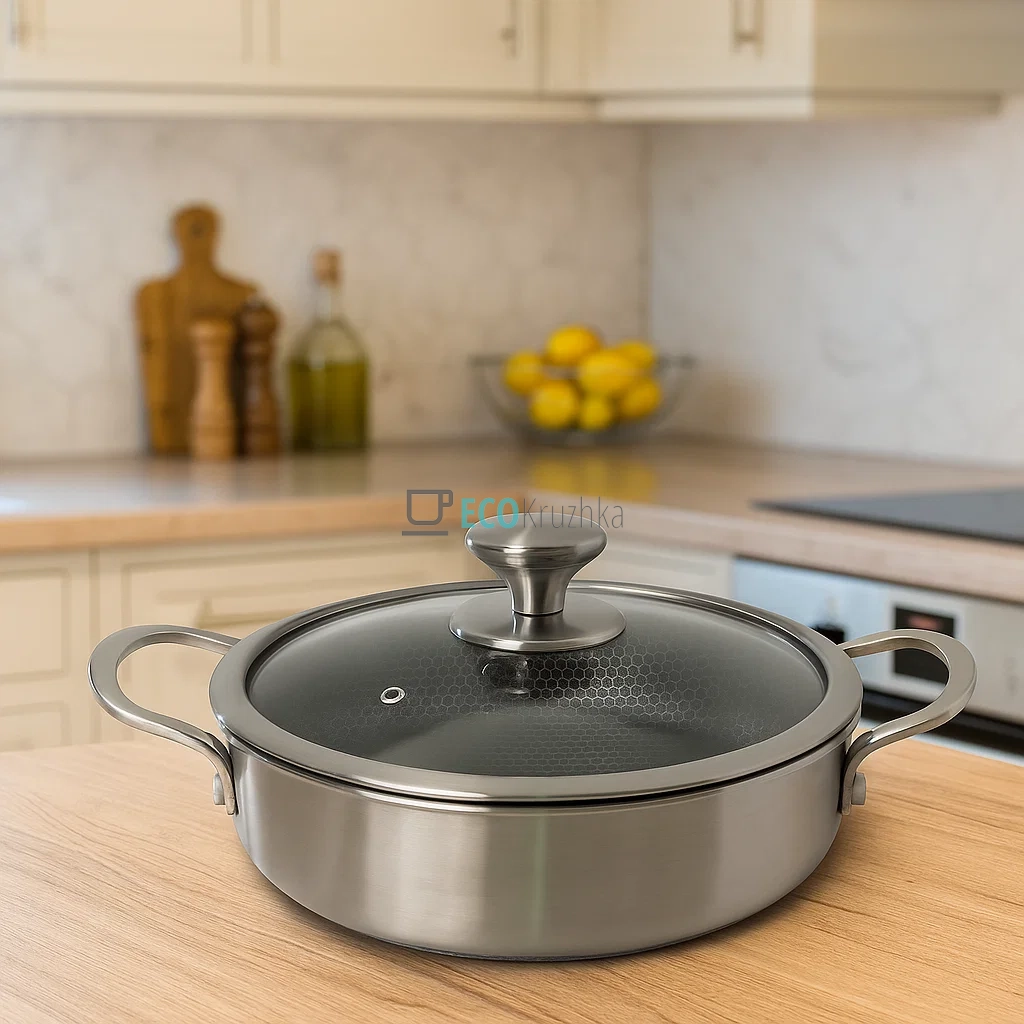 Сотейник нержавіючий професійний з кришкою 24 х 7 см Edenberg EB-13076