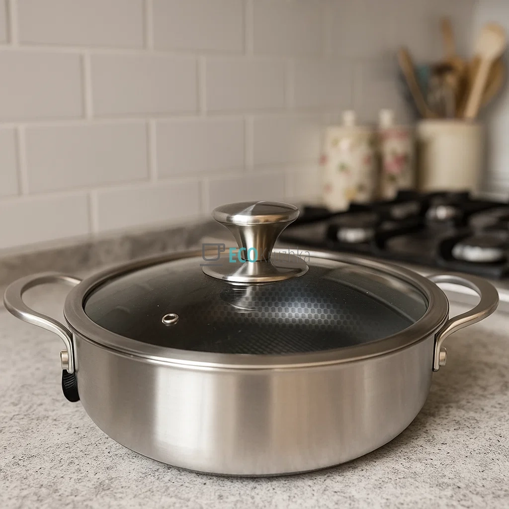 Сотейник нержавіючий професійний з кришкою 28 х 7 см Edenberg EB-13078 Сотейник нержавіючий професійний з кришкою 28 х 7 см Edenberg EB-13078