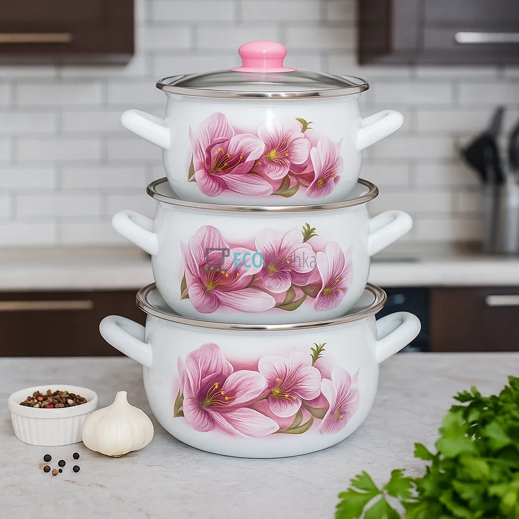 Набір із трьох емальованих кастрюль Interos EK5LA Набір із трьох емальованих кастрюль Interos EK5LA