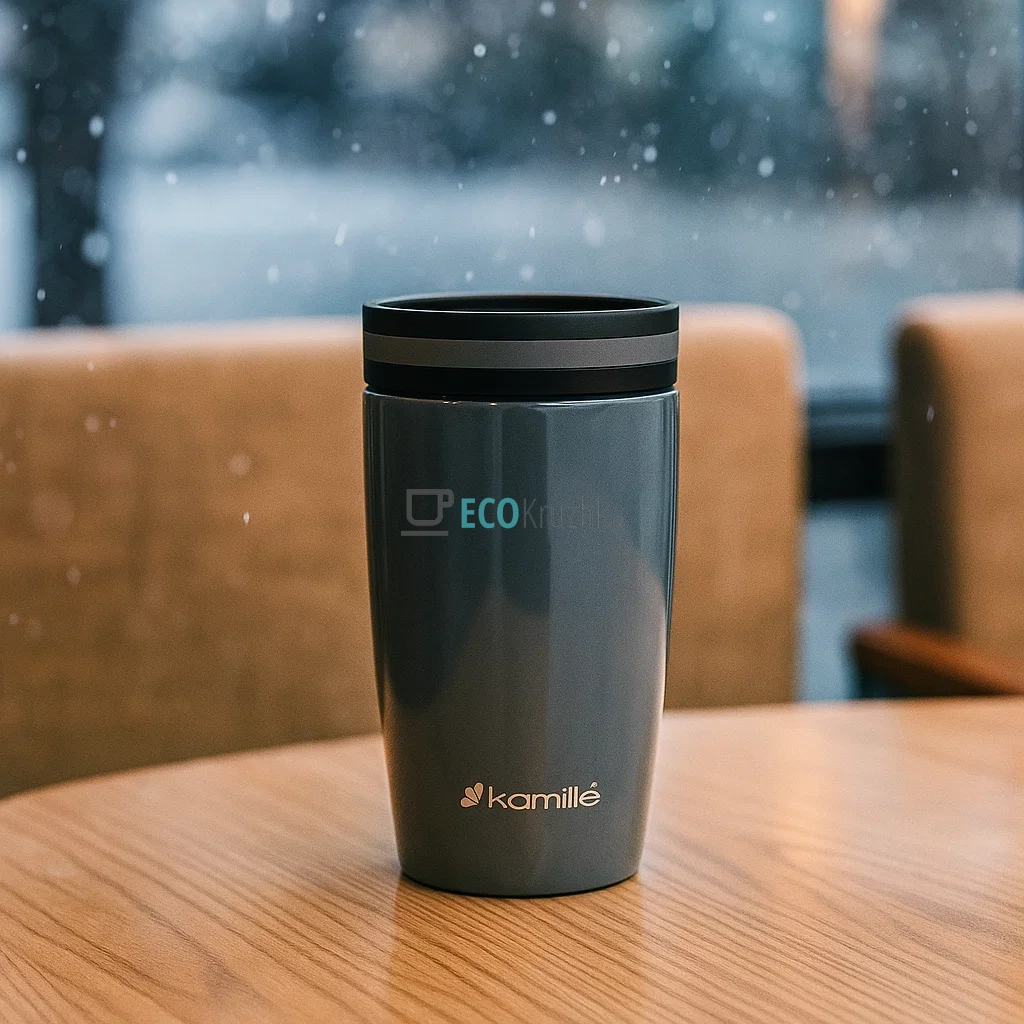 Термокружка Kamille 320 мл з нержавіючої сталі з TPR-вставкою Сірий (2157) Термокружка Kamille 320 мл з нержавіючої сталі з TPR-вставкою Сірий (2157)