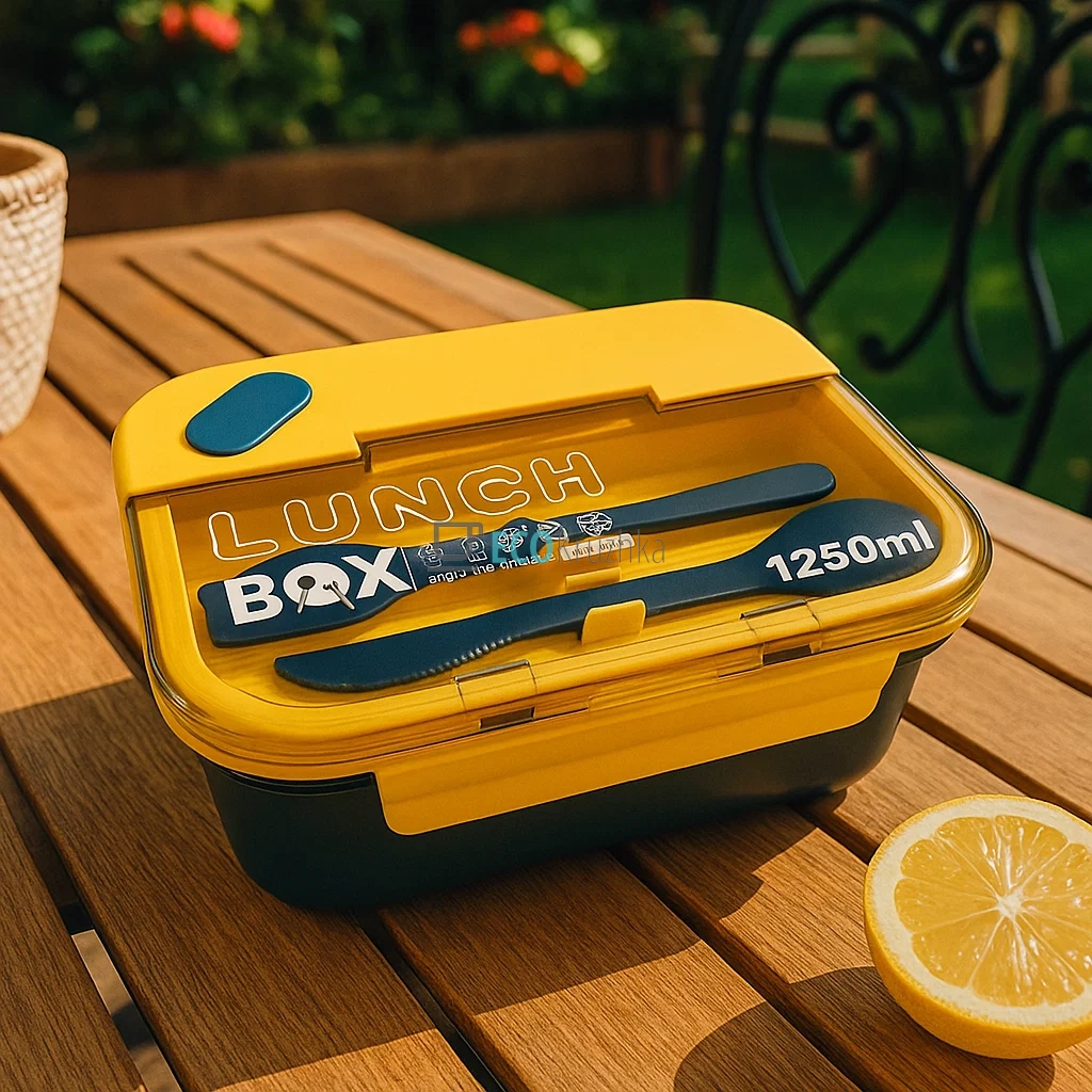 Ланч-бокс з приборами, трьохсекційний , 20х15х8 см, Помаранчево-Синій(APL2221PB) Ланч-бокс з приборами, трьохсекційний , 20х15х8 см, Помаранчево-Синій(APL2221PB)