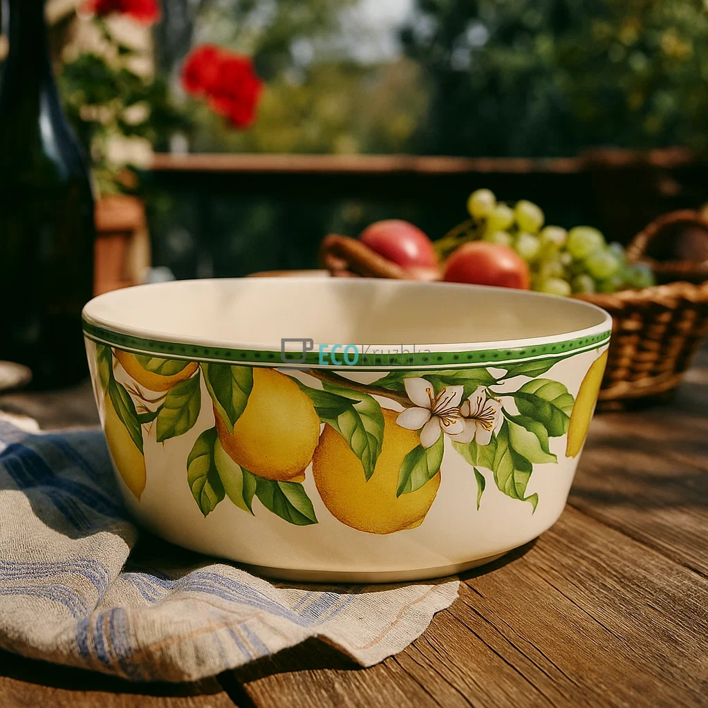 Порцелянова глибока миска 1.9 л Сицилійський лимон — велика піала для салатів, супів та сервірування (K118)