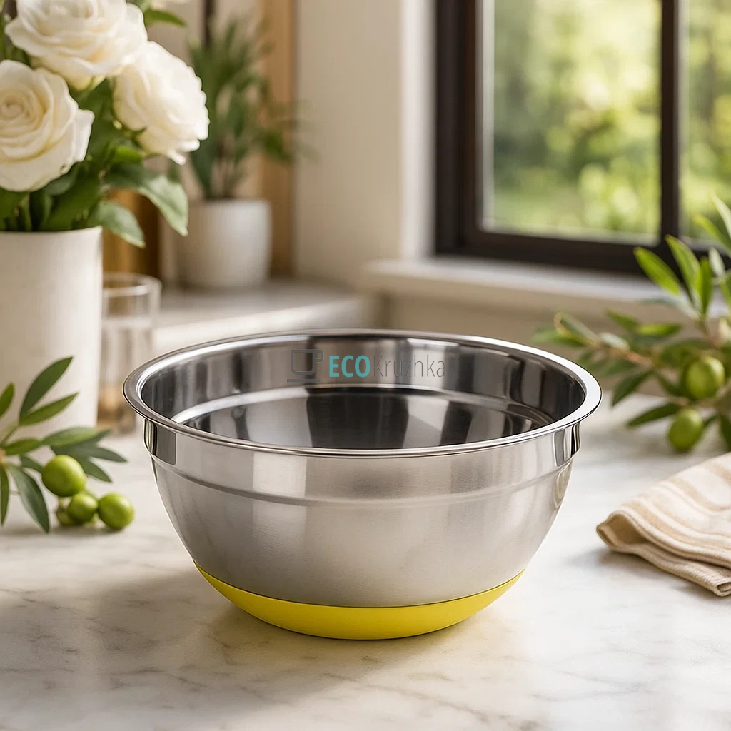 Миска 22х10 см із нержавіючої сталі з антискользьким дном Kamille KM-4348 Миска 22х10 см із нержавіючої сталі з антискользьким дном Kamille KM-4348