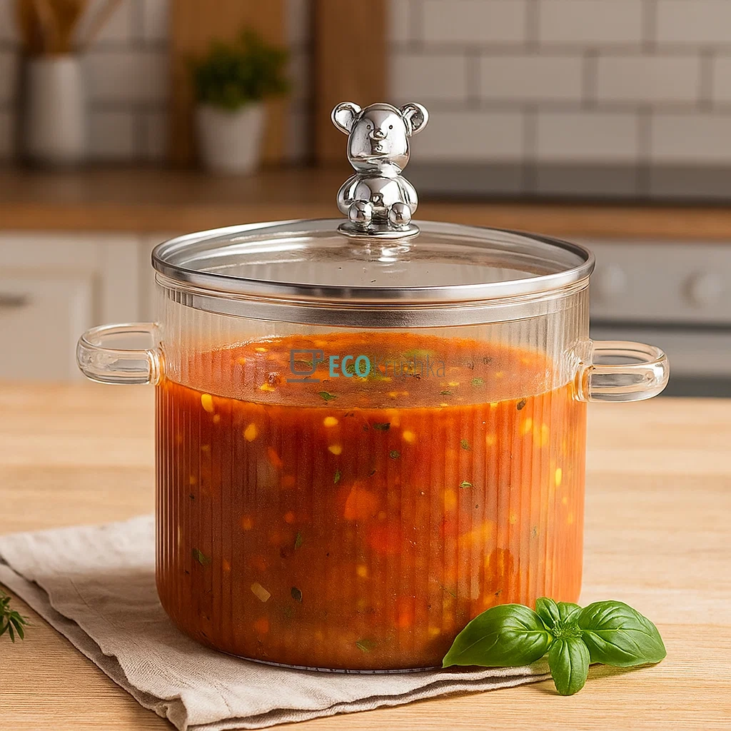 Скляна каструля 2.3 Ребриста Ведмедик (МішАня) (77-6) Скляна каструля 2.3 Ребриста Ведмедик (МішАня) (77-6)