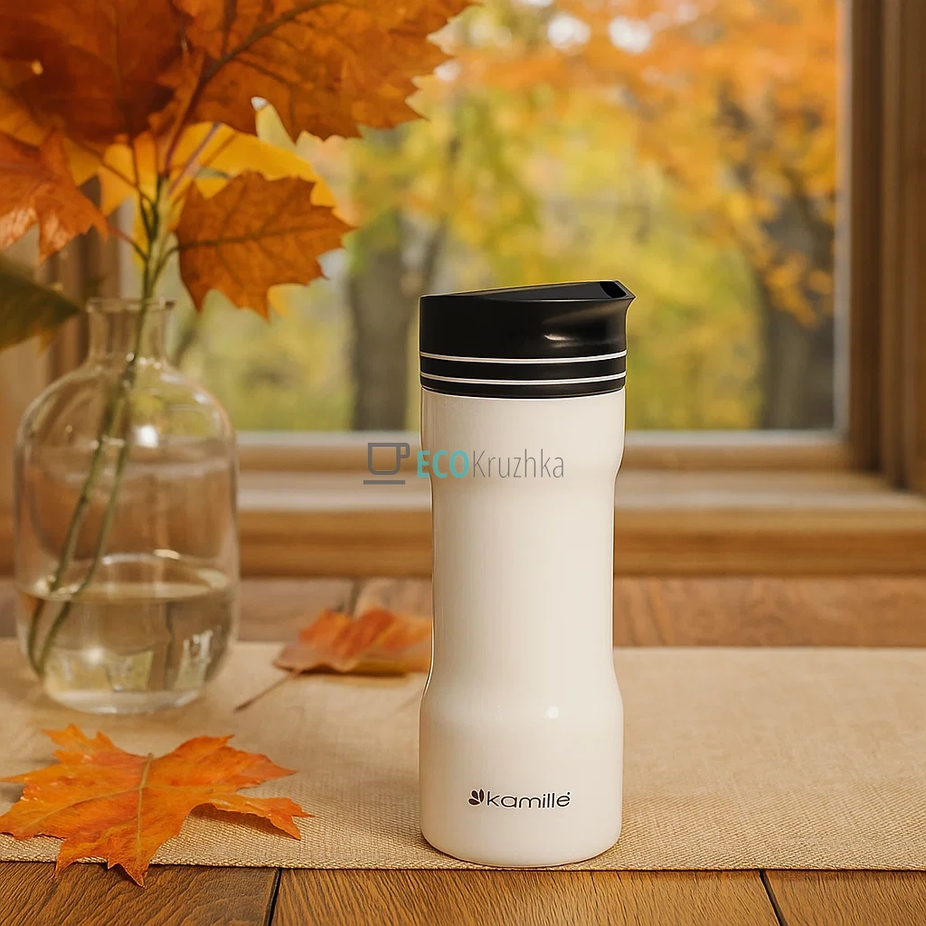 Термокружка Kamille 320 мл 2в1 Білий EK4817