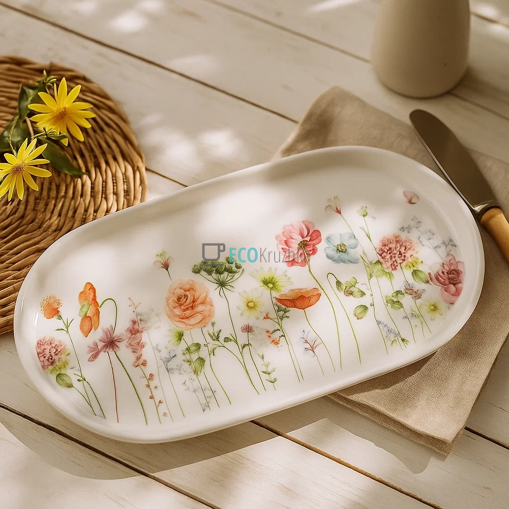 Порцелянове сервірувальне блюдо з квітковим візерунком Flower Garden 30.5×16 см Bonadi (K047)