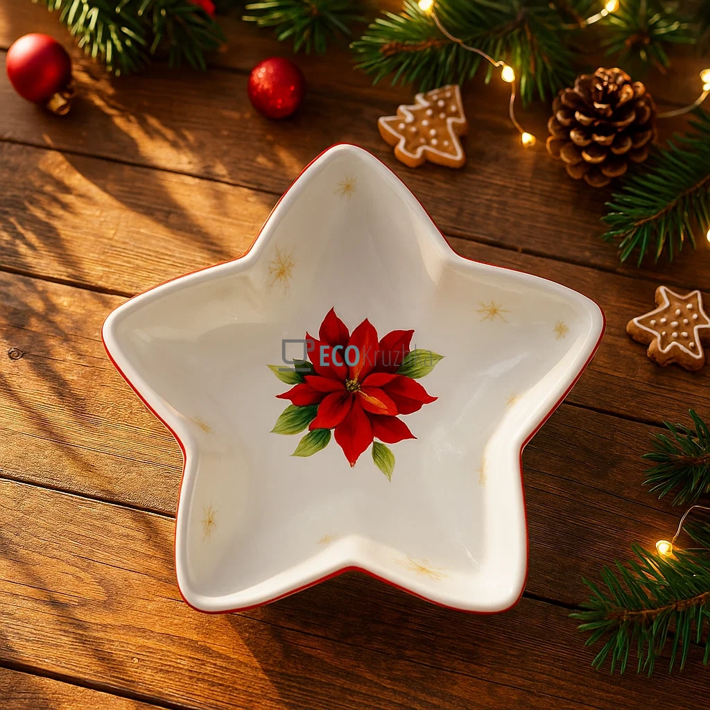 Піала порцелянова у формі зірки 350 мл – святкова новорічна миска для десертів і салатів (149-038)