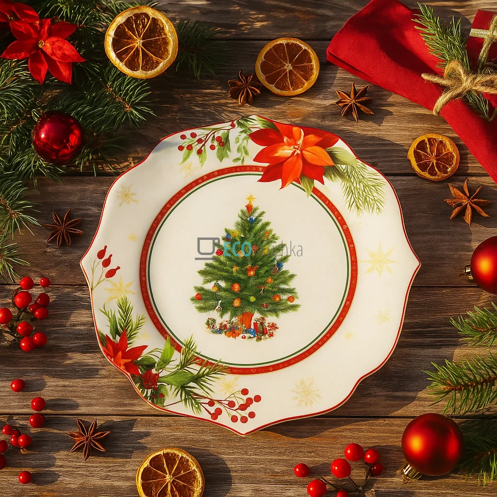 Новорічна порцелянова обідня тарілка Christmas Story 27.5 см — святковий декор столу (149-041) Новорічна порцелянова обідня тарілка Christmas Story 27.5 см — святковий декор столу (149-041)
