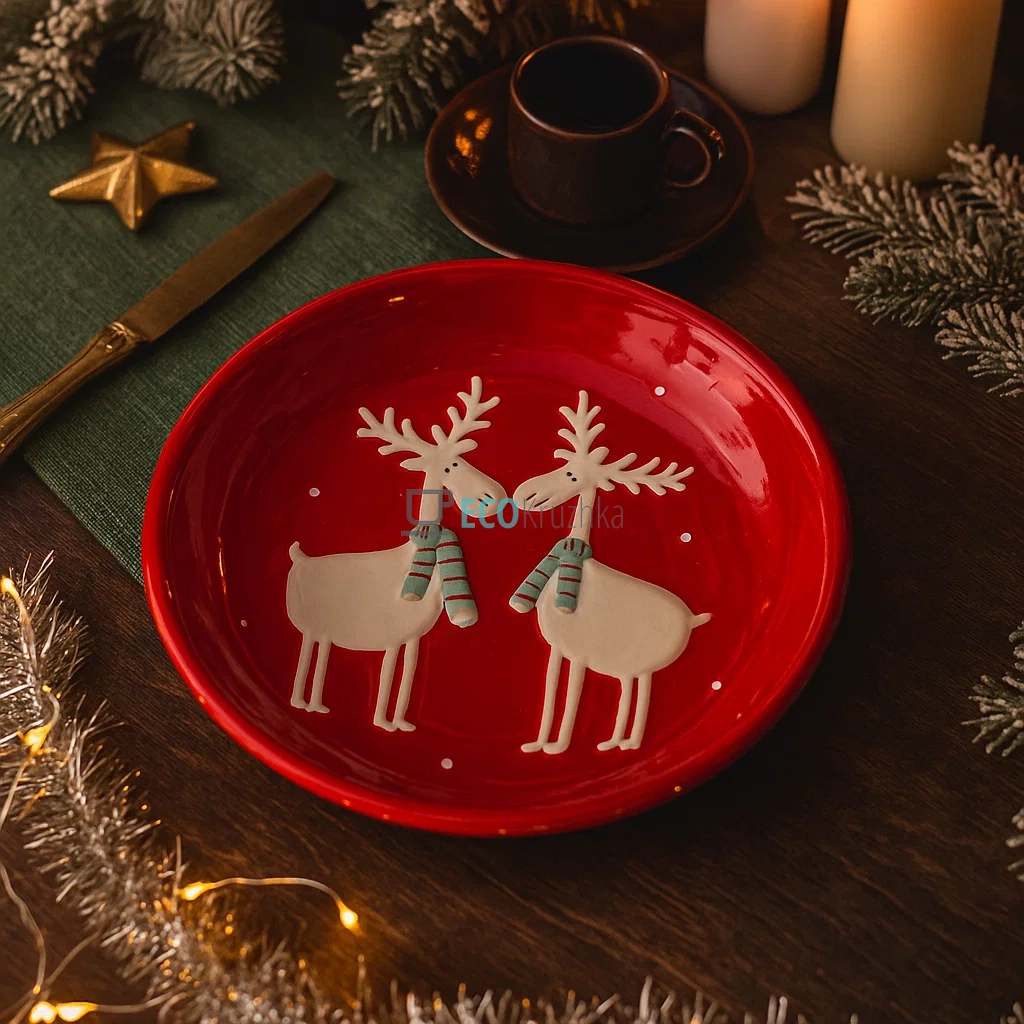Керамічна тарілка "Олені", 21.4 см, червона (834-140) Керамічна тарілка "Олені", 21.4 см, червона (834-140)