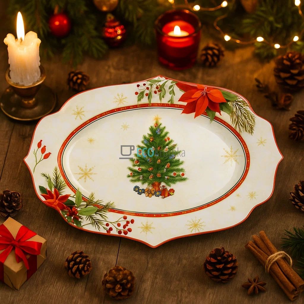 Велика новорічна сервірувальна тарілка Christmas Story 35×25 см • порцеляна для святкового столу (149-042) Велика новорічна сервірувальна тарілка Christmas Story 35×25 см • порцеляна для святкового столу (149-042)