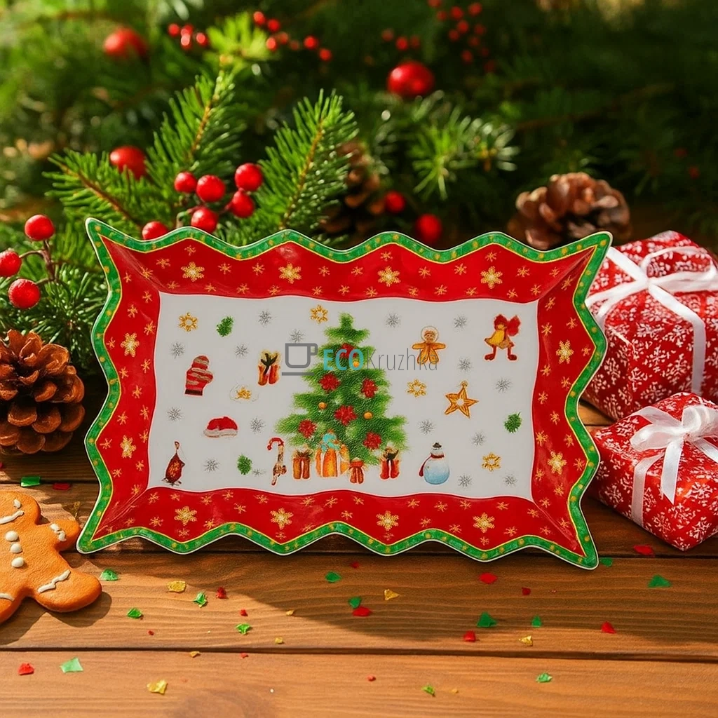 Порцелянове фігурне прямокутне блюдо "Святковий флер", 25 см (498-259) Порцелянове фігурне прямокутне блюдо "Святковий флер", 25 см (498-259)