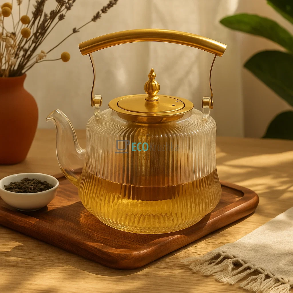 Скляний заварювальний чайник 1400 мл Clear з металевим фільтром (992-539)