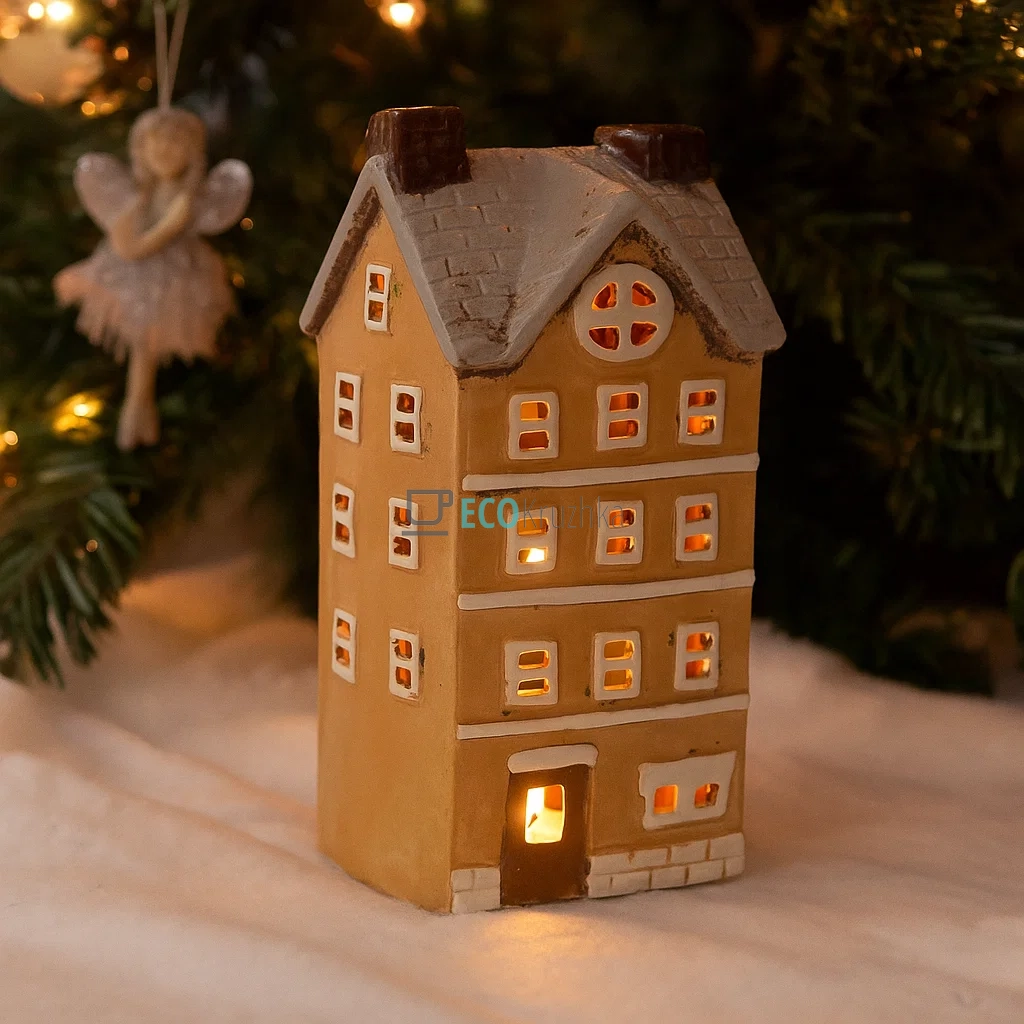 Керамічний свічник у формі Будинку, 11 × 9 × 22 см (Модель 109-004) Керамічний свічник у формі Будинку, 11 × 9 × 22 см (Модель 109-004)