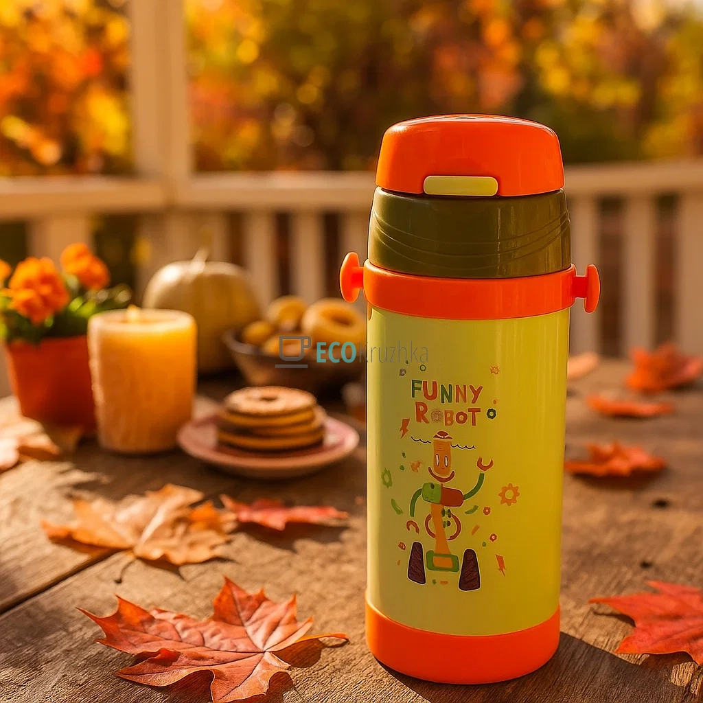 Термопоїлка з трубочкою 350 мл Робот Помаранчевий (1778L) Термопоїлка з трубочкою 350 мл Робот Помаранчевий (1778L)