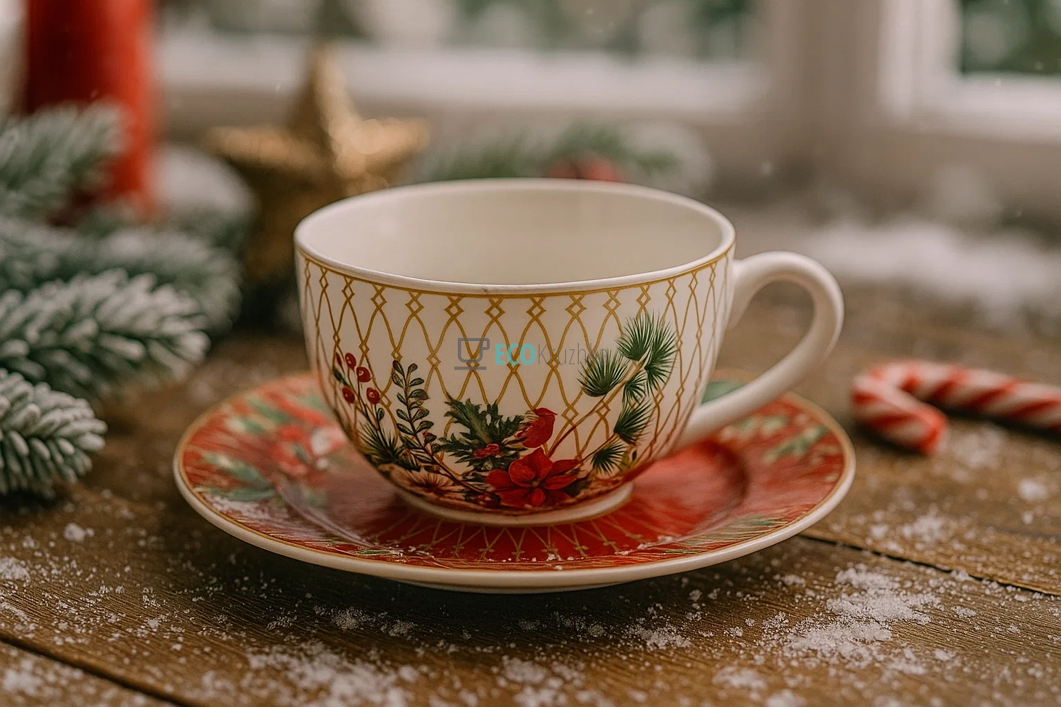 Порцеляновий набір "Christmas": чашка 250 мл з блюдцем (K075) Порцеляновий набір "Christmas": чашка 250 мл з блюдцем (K075)