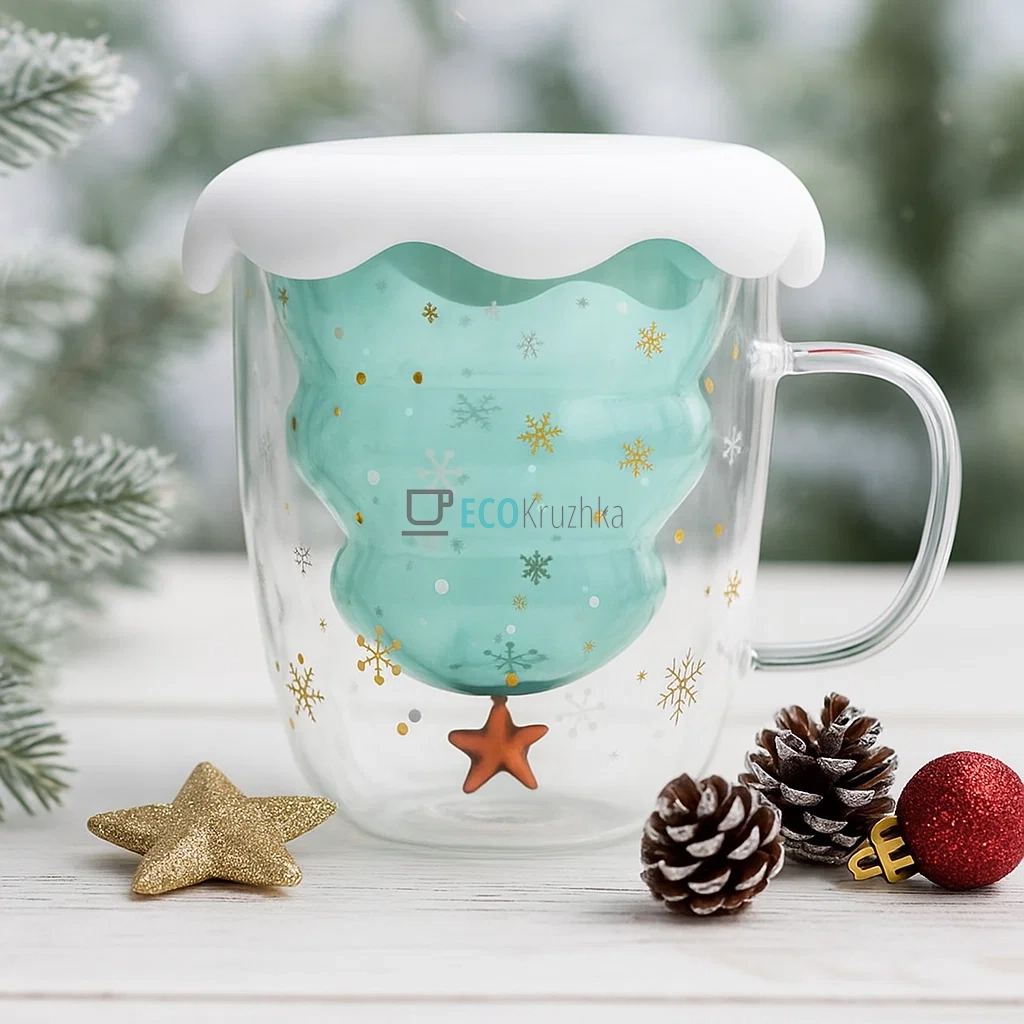 Чашка-ялинка з подвійним дном 320 мл та силіконовою кришкою Kamille KM-9018 Чашка-ялинка з подвійним дном 320 мл та силіконовою кришкою Kamille KM-9018