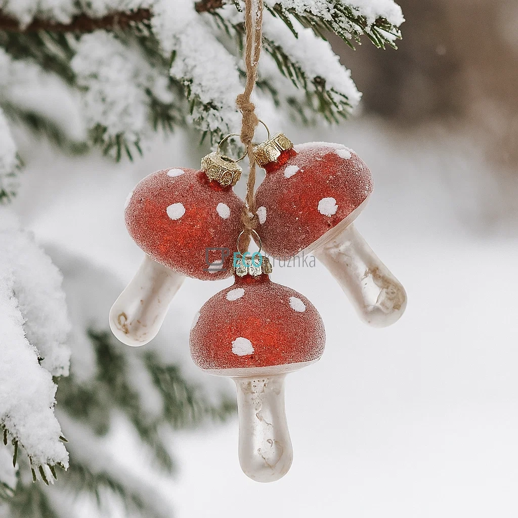 Новорічна ялинкова прикраса "Мухомори з цукровим покриттям", 7.4 см (модель 115-184) Новорічна ялинкова прикраса "Мухомори з цукровим покриттям", 7.4 см (модель 115-184)