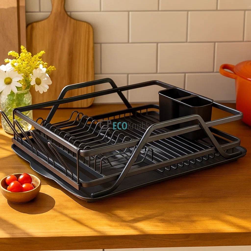 Сушарка для посуду 590x380x130 мм Чорна Kamille KM-0751 Сушарка для посуду 590x380x130 мм Чорна Kamille KM-0751