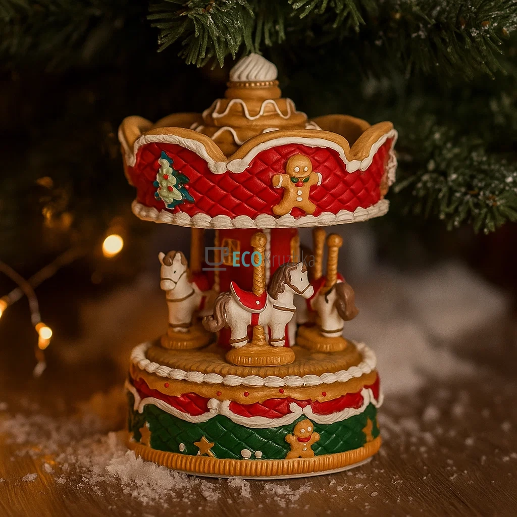 Декоративна фігура з заводним механізмом та музикою "Прянична карусель" 20,5 см, святковий новорічний декор 559-574 Декоративна фігура з заводним механізмом та музикою "Прянична карусель" 20,5 см, святковий новорічний декор 559-574