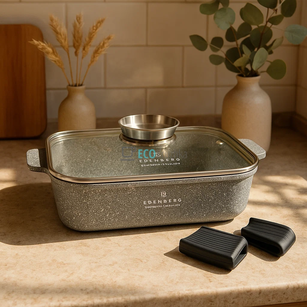 Жаровня алюмінієва з мармуровим покриттям 4 л з кришкою 30x21.5x7 см Сірий Edenberg EB-12125