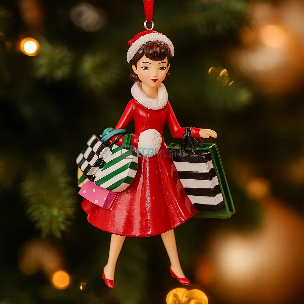 Декоративна підвісна фігурка "Різдвяний шопінг" – 8.8 × 6 × 14.7 см (Модель 208-321)