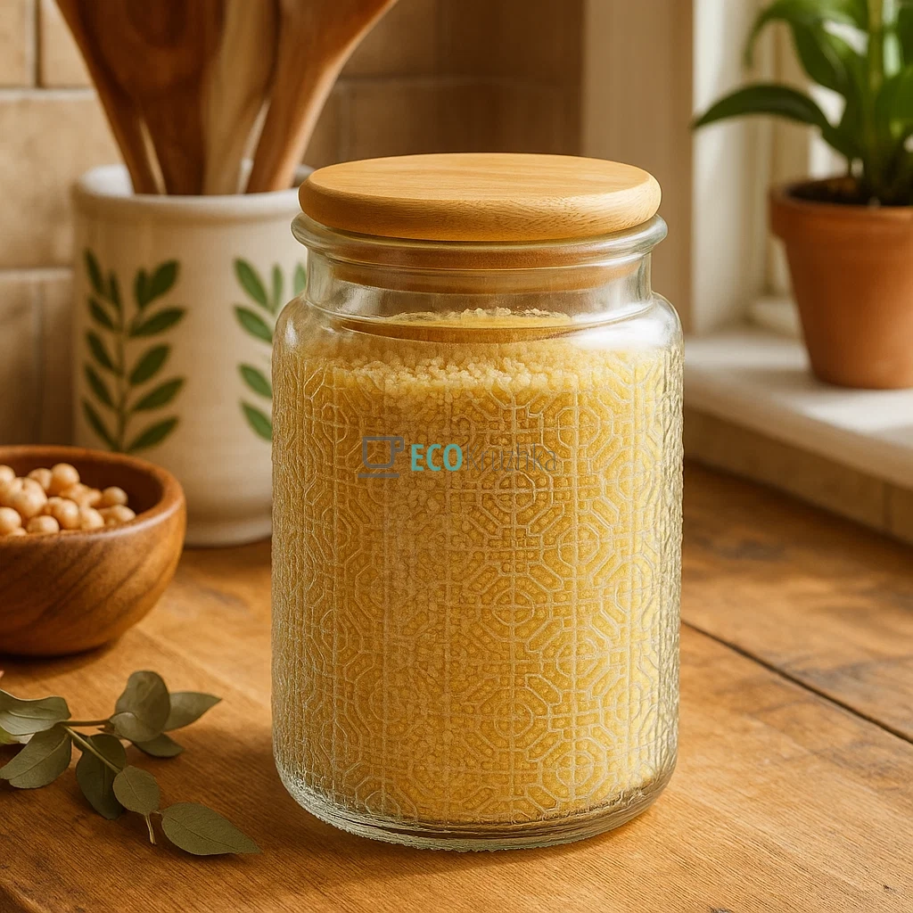 Скляна банка для сипучих продуктів з бамбуковою кришкою, 700 мл, рельєфний дизайн (TS23018B)