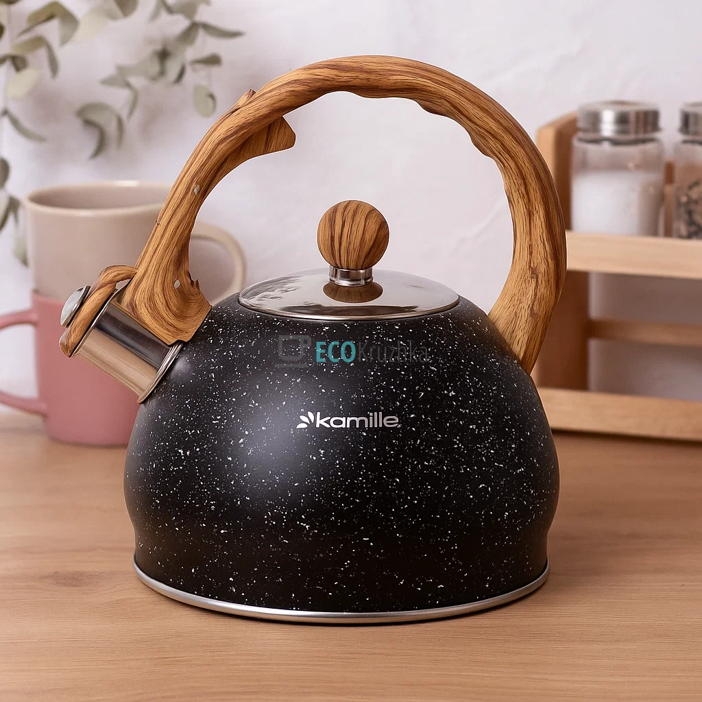 Чайник Kamille 2л з нержавіючої сталі зі свистком і бакелітовою ручкою для індукції і газу KM-1071 Чайник Kamille 2л з нержавіючої сталі зі свистком і бакелітовою ручкою для індукції і газу KM-1071