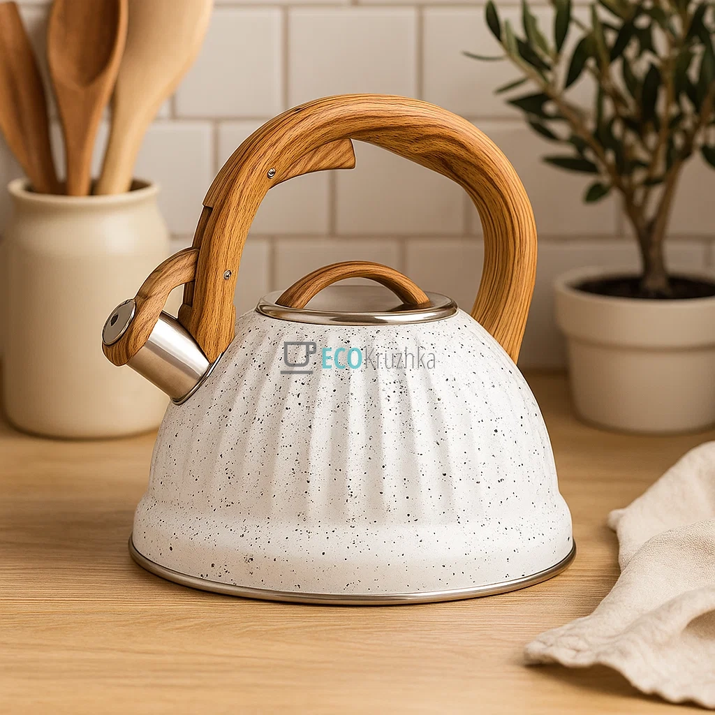 Чайник із нержавіючої сталі зі свистком 3 л Edenberg EB-8810 white Чайник із нержавіючої сталі зі свистком 3 л Edenberg EB-8810 white