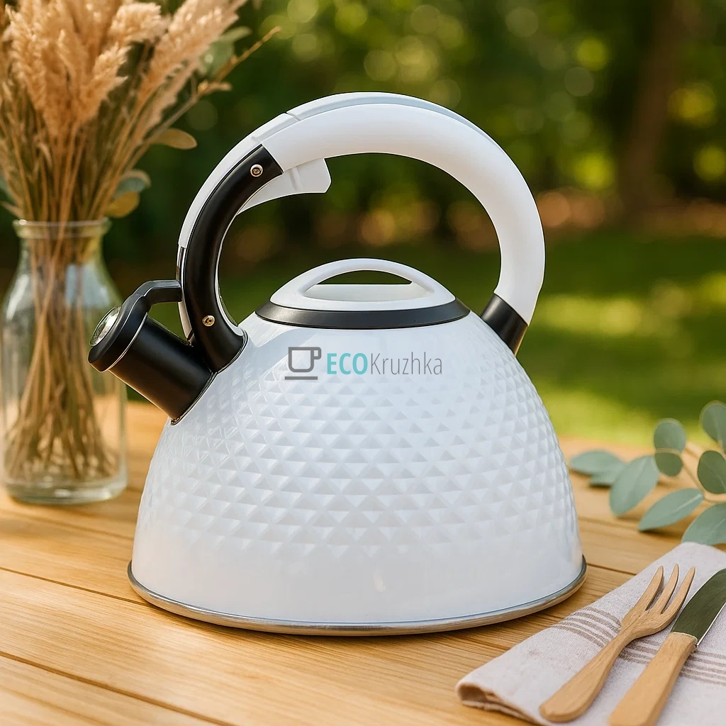 Чайник із нержавіючої сталі зі свистком 3 л Edenberg Білий EB-8854