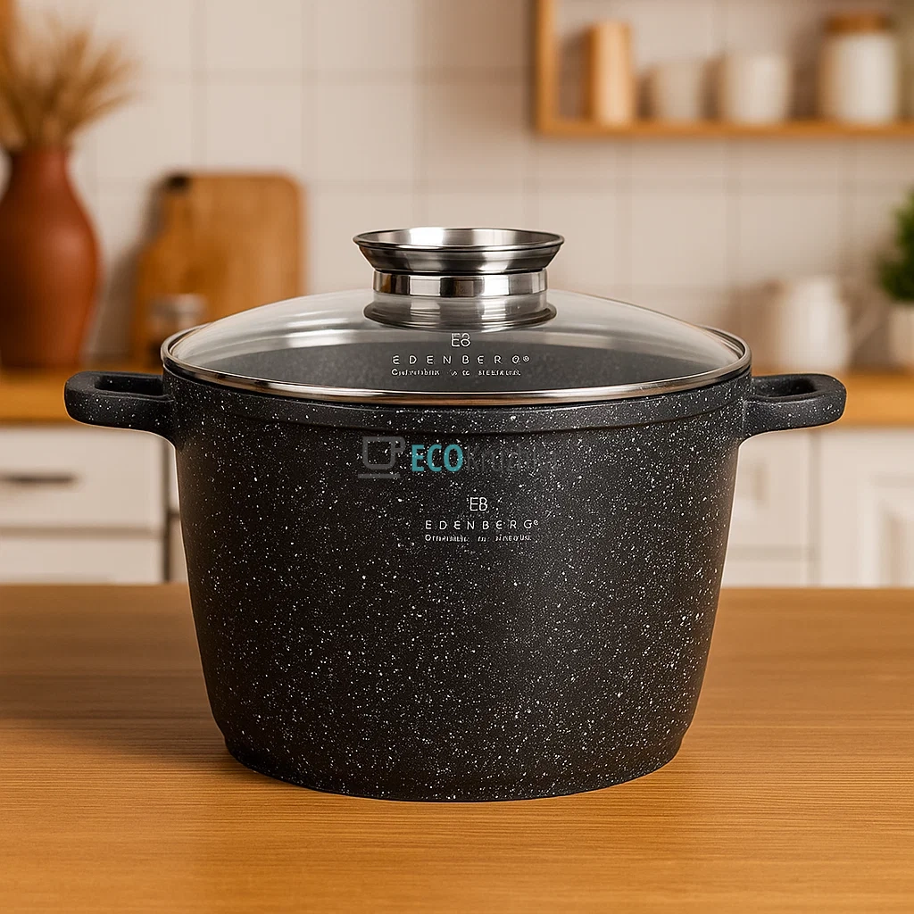 Каструля-казан 4 л Edenberg з гранітним покриттям та скляною кришкою кругла Чорна EB-8191 Каструля-казан 4 л Edenberg з гранітним покриттям та скляною кришкою кругла Чорна EB-8191