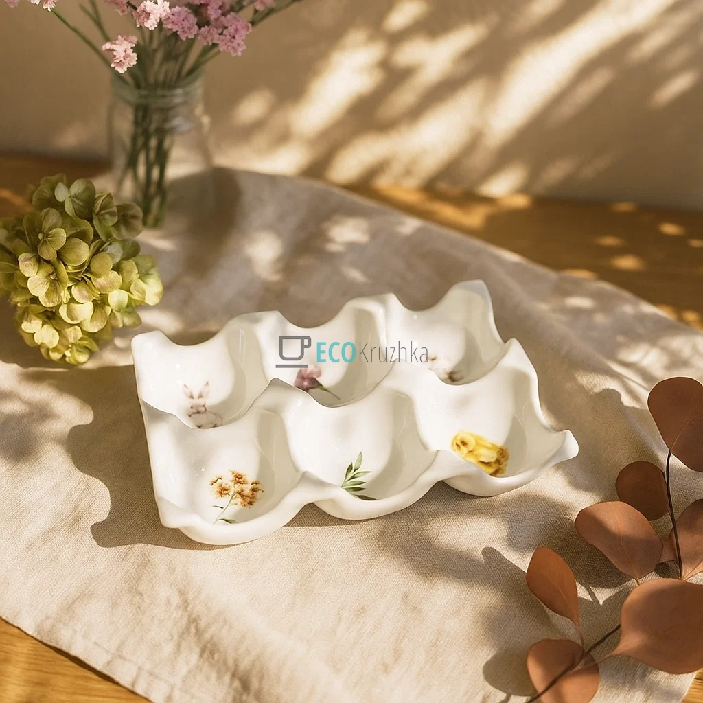 Порцелянова підставка для 6 яєць "Весняна історія" 14,8x9,7x3,5 см (K098)