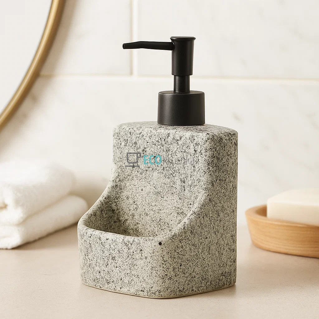 Дозатор "Stone Grey" для рідкого мила та мийного засобу з тримачем для губки, 400 мл, дизайн сірий камінь (851-333)