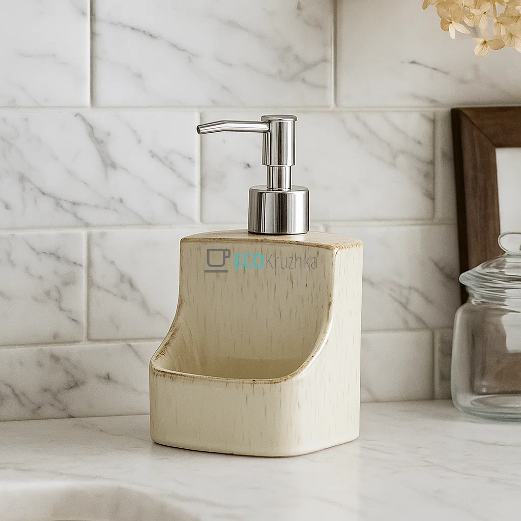 Дозатор "Комфорт" для рідкого мила та мийного засобу з тримачем для губки, 400 мл, бежевий (851-332)