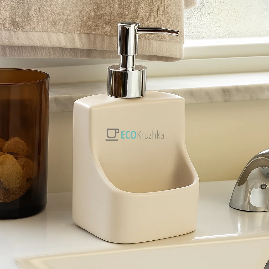 Дозатор для рідкого мила та мийного засобу з тримачем для губки, 400 мл, Бежевий (851-288) Дозатор для рідкого мила та мийного засобу з тримачем для губки, 400 мл, Бежевий (851-288)