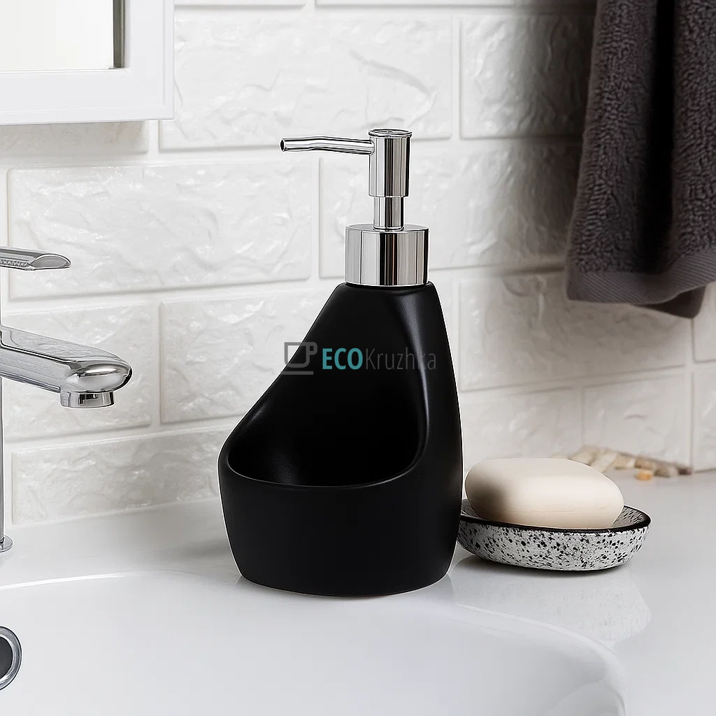 Дозатор для рідкого мила та мийного засобу з тримачем для губки, 400 мл, Чорний (851-312) Дозатор для рідкого мила та мийного засобу з тримачем для губки, 400 мл, Чорний (851-312)